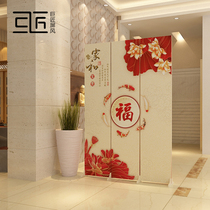 Chinese-style screen partition Living room small apartment decoration porch bedroom folding solid wood mobile fabric Simple and modern