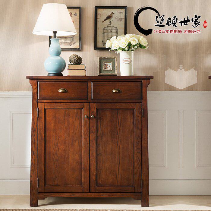 American Fort ton family solid wood upscale large capacity white wax wood furniture storage cabinet double door shoe cabinet