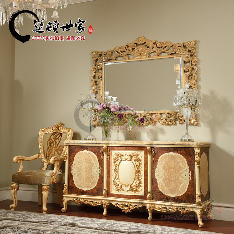 Style Extravaganza Engraving Solid Wood Dining Side Cabinet Mirror Italian Ostyle Palace Gold Leaf Containing Cabinet Villa Custom Furniture