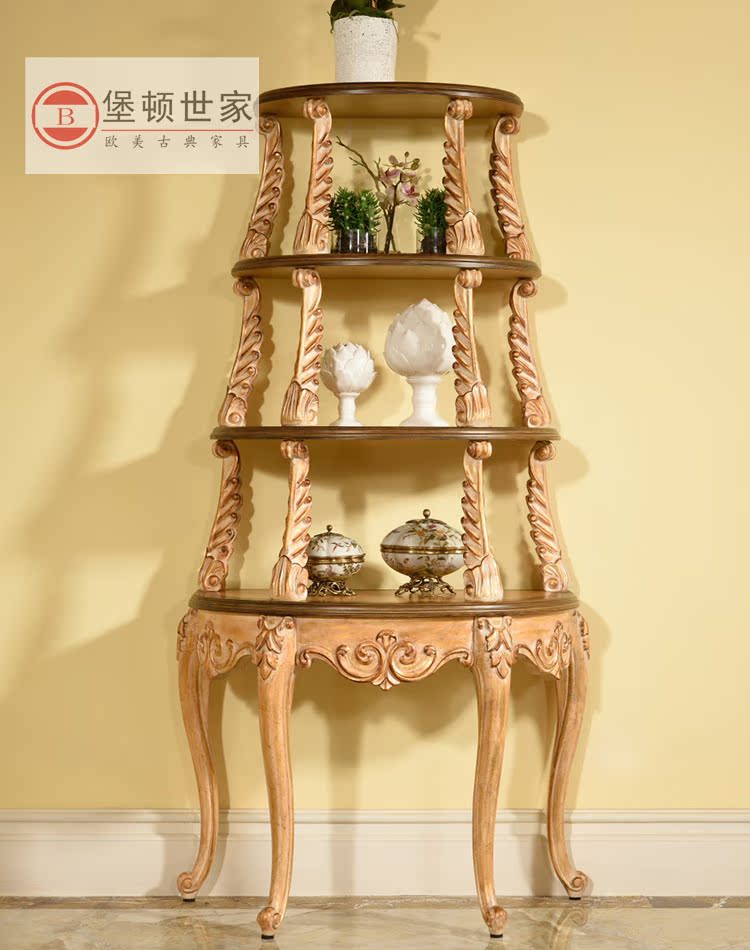 Au-style Countryside Solid Wood Floor Shelf European-style Engraving Shelving shelf Shelf Living Room Shelf Bookcase Bookcase Bookcase Corner Cabinet