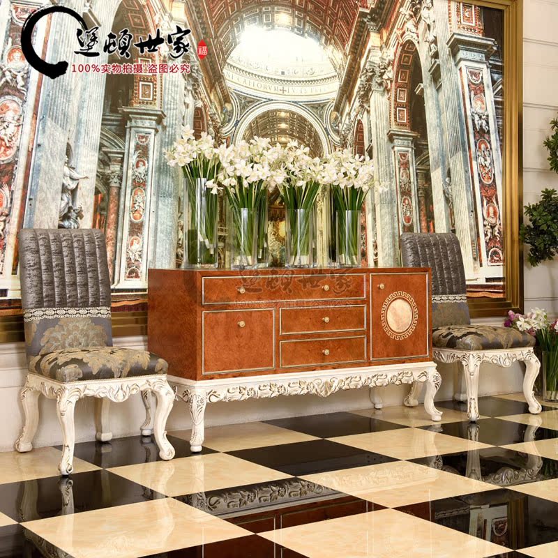Eurostyle Solid Wood Genguan Cabinet Large Terrace Number Living Room Furniture Innate handmade Foil Dining Room Dining Cabinet Luxurious New Vintage Furniture