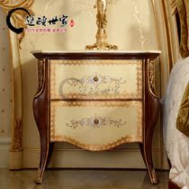 American bedside table solid wood bedroom marble bedside table European bedside cabinet luxury carved drawer cabinet promotion