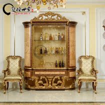 Eurostyle Italy Light Extravagant Style Furniture Luxury Solid Wood Engraving Gold Leaf Handmade Custom Glass Wine Cabinet Accessories Cabinet