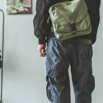 Hey Ma Qizuo Japanese retro American solid color mens cross-over tooling bag Tide brand bag multi-pocket canvas bag women