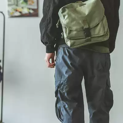 Hey Ma Qizuo Japanese retro American solid color men's cross-over tooling bag Tide brand bag multi-pocket canvas bag women
