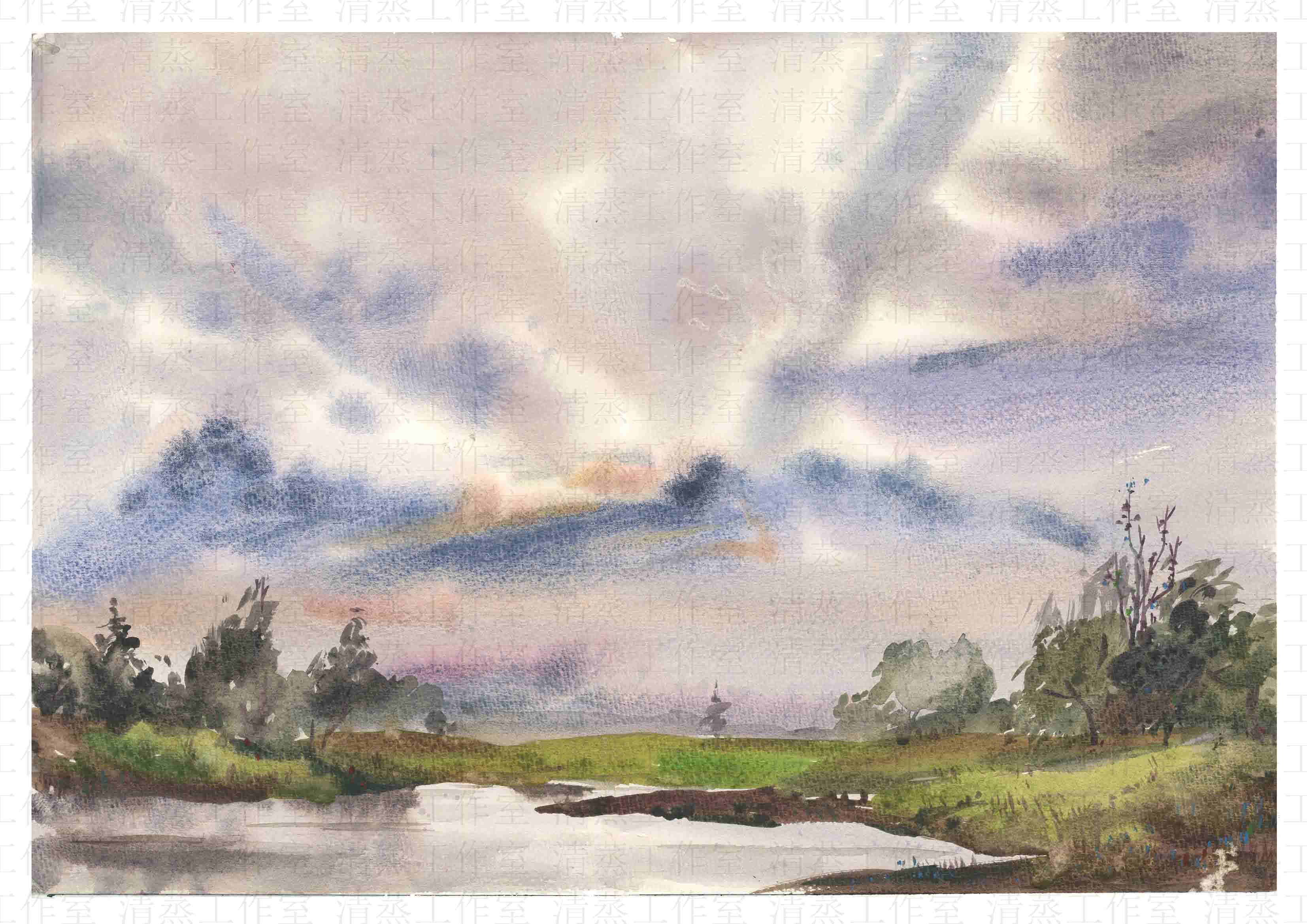 Pure hand-painted original watercolor landscape figure painting Pure hand-painted landscape painting gouache Watercolor painting architectural sketch