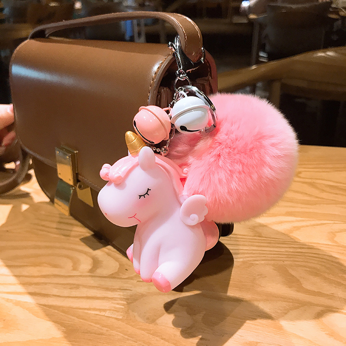 Han Edition Cute Unicorn Teenage Girl Hearts Plush Ball Key Button Chain Cartoon Pink Tender Bag Pendant Accessories Adorable Gift