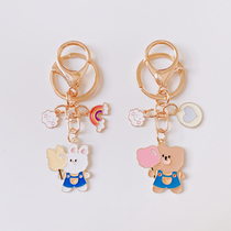 Cute marshmallow bear little rabbit key chain couple rainbow love schoolbag pendant hanging jewelry gift girl