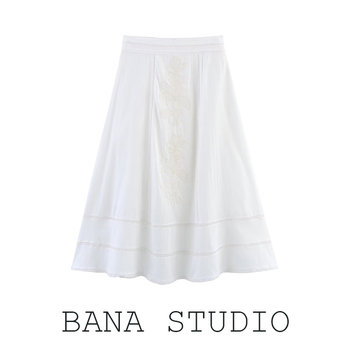 Bana ການຄ້າຕ່າງປະເທດແອສປາໂຍນສົ່ງອອກ bohemian ສີຂາວກະໂປງ bohemian ແອວສູງແອວແອວ, skirt ຍາວກາງສໍາລັບແມ່ຍິງ