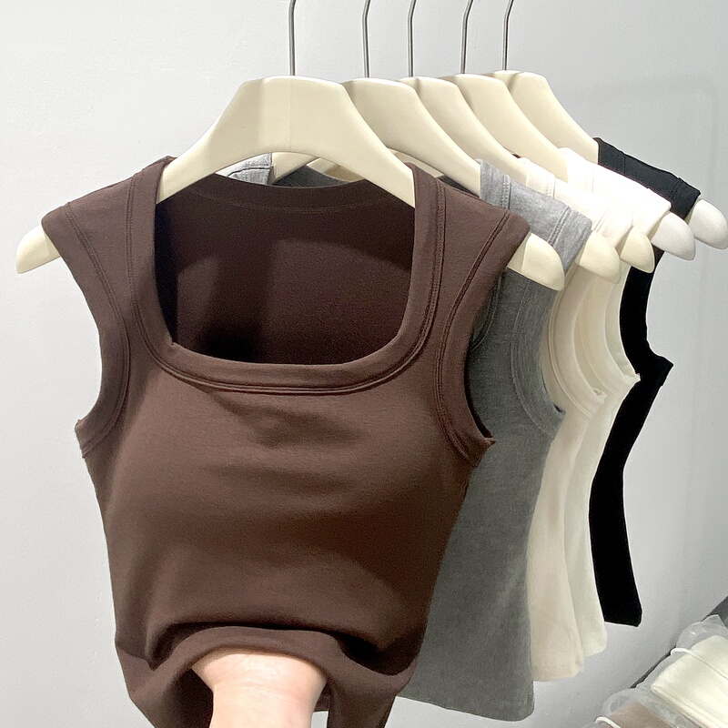 Wide-Shoulder Camisole for Women, Spring 2026 New Style, Black, Beautiful Back, Integrated Bra, Square Neck, Padded Top Wide-Shoulder Camisole for Women, Spring 2026 New Style, Black, Beautiful Back, Integrated Bra, Square Neck, Padded Top