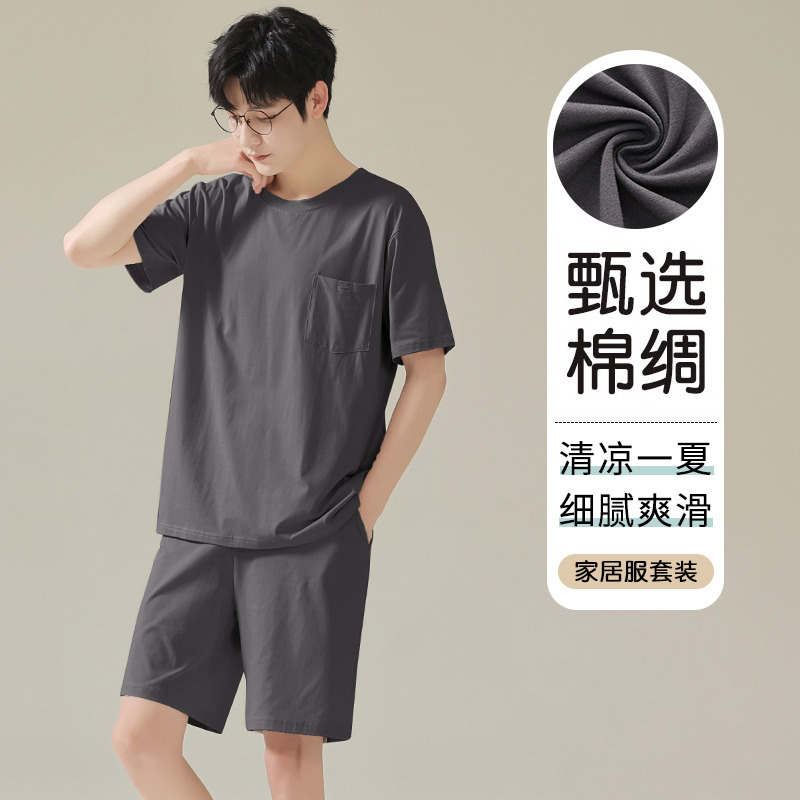 Men's Pajamas, Men's Summer Style, 2024 New Cotton Silk Short-Sleeved Youth Cool Home Wear Set for Summer