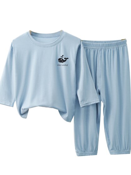 儿童莫代尔套装25春夏秋男童女童薄长袖长裤两件套无骨家居服睡衣