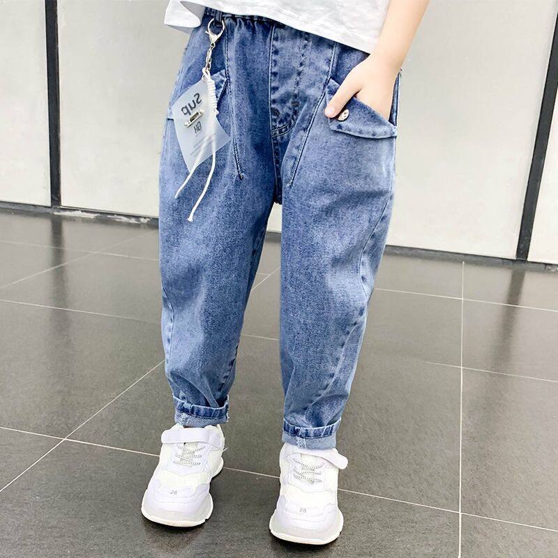 Boy pants spring autumn style 2022 new spring dress foreign children jeans Harun long pants baby old daddy pants wave