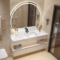 Cream style modern minimalist slate ceramic seamless basin bathroom sink hand wash basin bathroom cabinet combination
