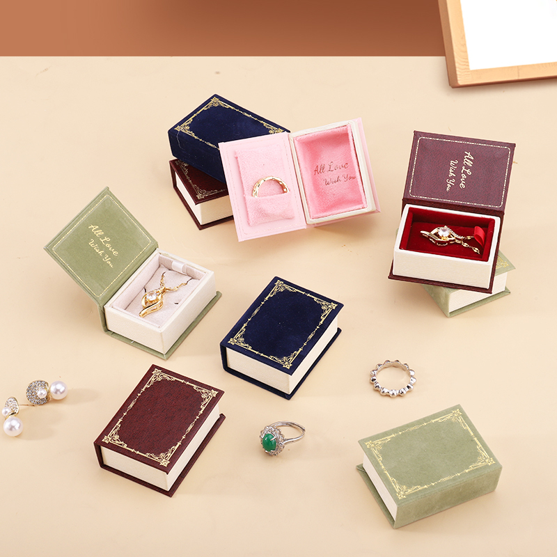 Jewelry Box, Accessible Luxury, Flip-Top Magnetic Mini Ring Box, Portable Pendant Box, Retro Book Jewelry Gift Storage Box