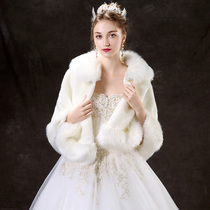 Wedding shawl Cape wedding dress plus size thick warm winter cheongsam white bridal woolen fur cover