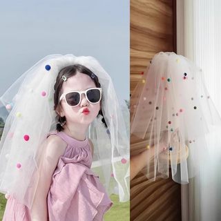 多巴胺女童公主头纱小女孩宝宝彩色球球生日派对拍照道具蓬蓬头饰