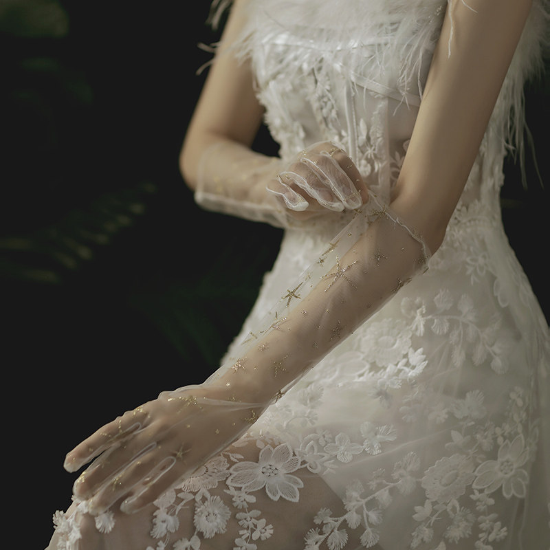 Bride Married Wedding Gloves Woman Champagne Limit Five Points to host the ceremony 2020 new long mode