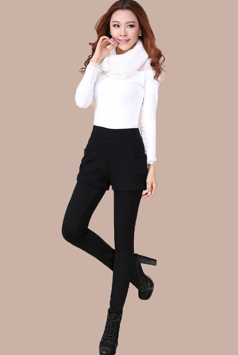 Quần legging giả hai dây nữ mùa đông cộng với nhung dày cạp cao mặc quần short 2018 mới hoang dã ấm áp size lớn quần sọc nữ