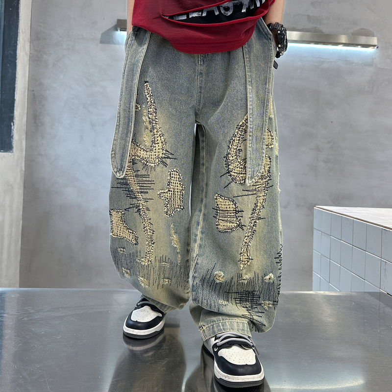 Boys' Jeans, Trendy and Cool, Stylish for Older Children, New Spring and Autumn Collection, Loose-Fitting Long Pants for Boys, Children's Pants, Scimitar Pants