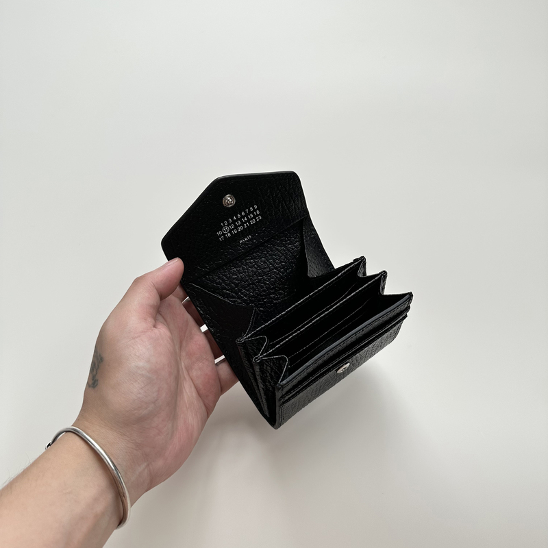 Mm Style Self-Made Four-Corner Stitched Logo Lychee Pattern Genuine Leather Multi-Card Slot Accordion Wallet for Men and Women Coin Purse Card Holder