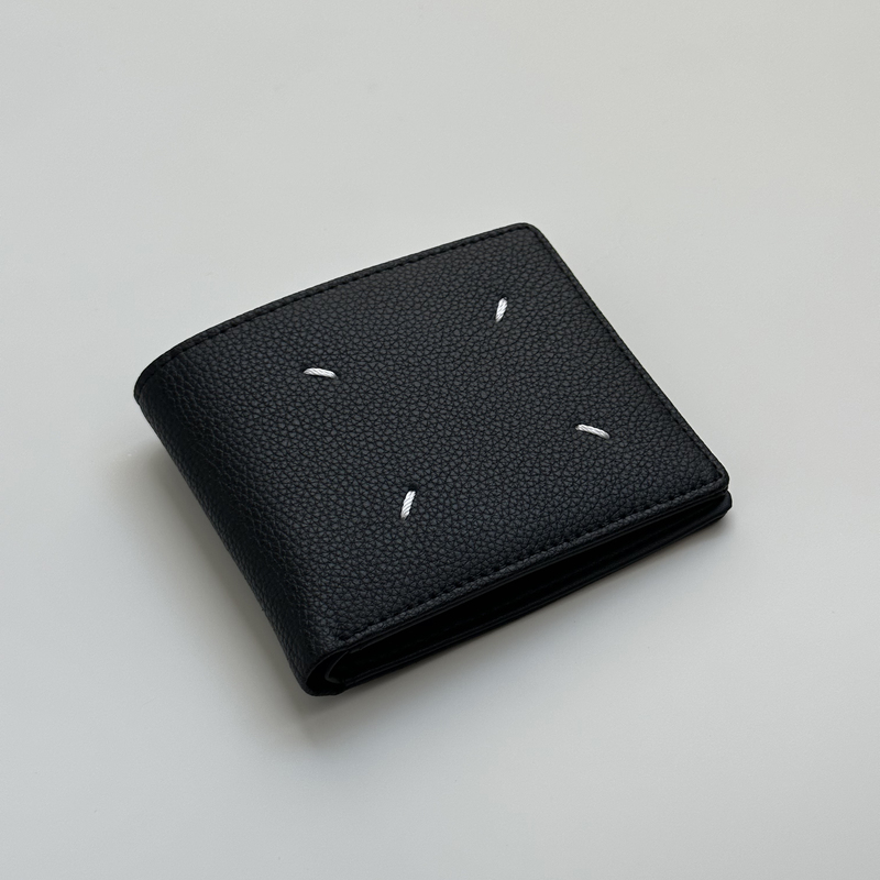 Independent mm Style Multi-Card Slot Litchi Pattern Calfskin Four-Corner Stitching Logo Men and Women Same Style Bi-Fold Wallet Card Holder Independent mm Style Multi-Card Slot Litchi Pattern Calfskin Four-Corner Stitching Logo Men and Women Same Style Bi-Fold Wallet Card Holder