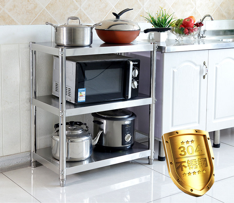 304 stainless steel shelf three - layer boiler thickening kitchen floor microwave oven dish holder rack oven frame