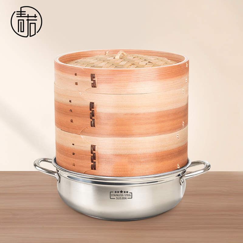 Green Steamer and Pot Set, Stainless Steel Soup Pot, Taller and Thicker, Household Bamboo Steamer Basket, Multi-Layer, 28, 30, 32cm Green Steamer and Pot Set, Stainless Steel Soup Pot, Taller and Thicker, Household Bamboo Steamer Basket, Multi-Layer, 28, 30, 32cm