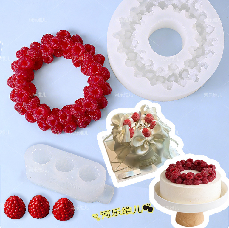 3D Large Raspberry Wreath Artificial Berry Chocolate Fruit Mousse Jelly Cake Baking Silicone Mold