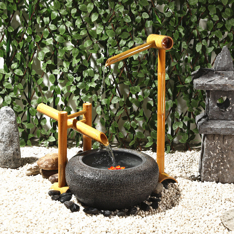 Japanese-style pipeline powder courtyard water landscape mantle basin sink stone tank rock tank furlough bamboo