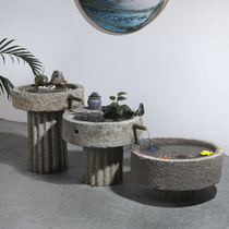 Old stone trough fish tank Stone mill running water Stone sink water tank fish breeding basin Courtyard wash basin landscape pool decoration
