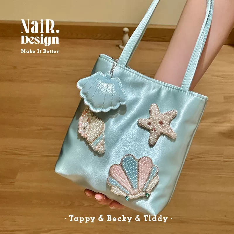 Original Sea Breeze Satin Tube Bead Embroidery Handmade Handbag with a High-End Light Luxury Feel, Perfect for Vacation