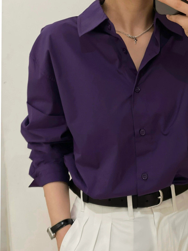 Korean Style High-End Elegant Purple Long-Sleeved Shirt for Women, New Spring French Retro Style, Flattering Shirt for Outerwear, Slimming Effect