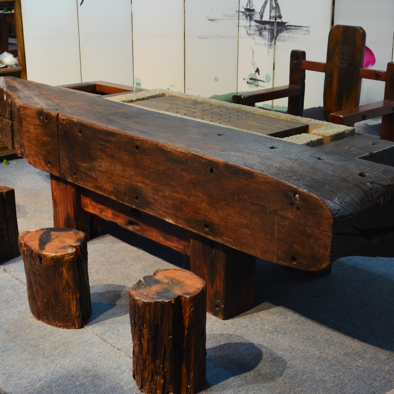 Wood Helper Furniture 3 m Elders Boat Wood Antique Solid Wood Tea Table Retro Nostalgia Kongfu Tea Table Ancient Ship Wood Tea Table