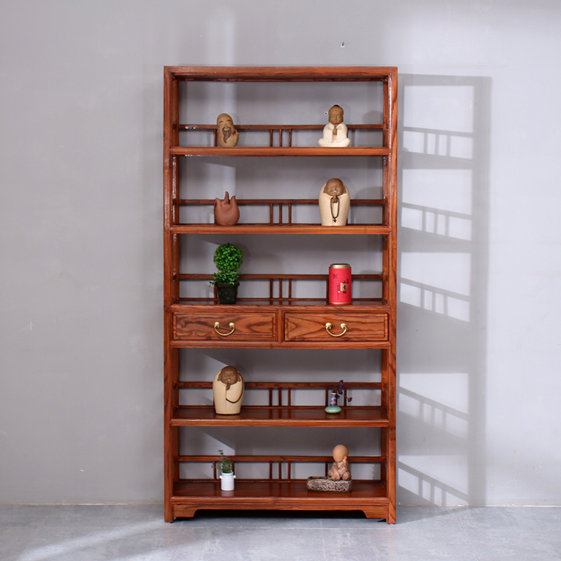 Old Elm Wood Bookcase Two Draws Bou Ancient Shelf Solid Wood New Chinese Antique Furniture Living Room Bookcase Book Room Bookshelves Pendulum