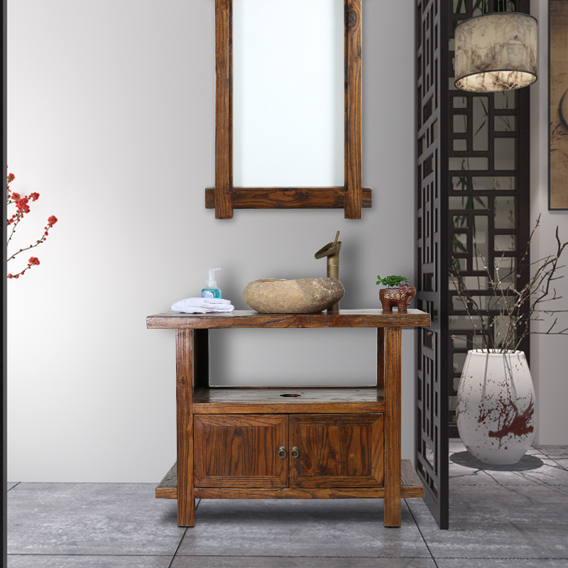 Original Eco Furniture Solid Wood Bath Cabinet Combined Bath Cabinet Ground Brief Modern Chinese Antique