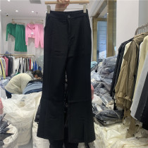 REDLIP21016 Red Lip Pants Feet Open Fork Microlasi Dress Pants Woman High Waist Display Slim Fit Casual Straight Drum Long Pants