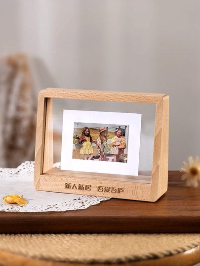 Solid Wood Double-Sided Transparent Photo Frame Empty Frame Display Stand 6 7 8inch Engraving DIY Polaroid Photo Frame Desktop Ornament