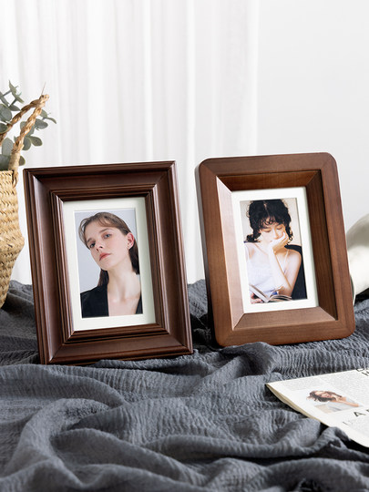 American-Style Vintage Photo Frame Empty Frame Display Stand 6inch Solid Wood Picture Frame for Mounting and Displaying, Photo Printing, Album Frame, Wall Hanging