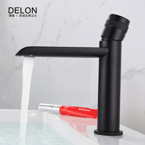 Full copper washbasin faucet Black basin Single hole table basin Bathroom creative hot and cold household faucet