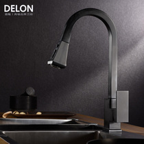 Kitchen faucet Household black all copper telescopic wash basin Hot and cold shower Sink faucet Pull-out rotatable