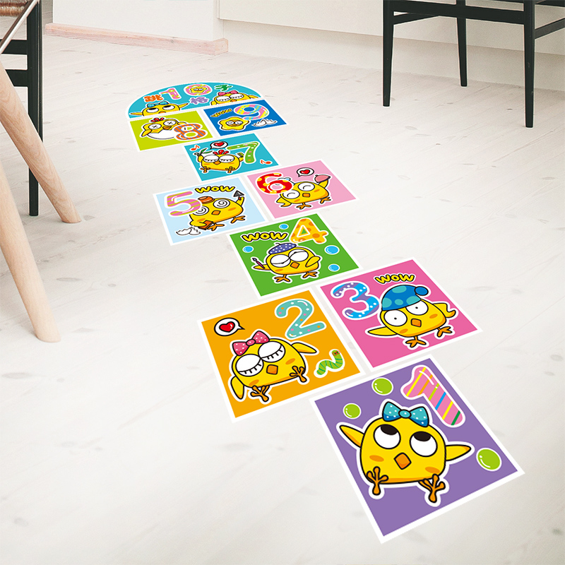 卡通跳格子跳房子数字地贴幼儿园儿童房装饰品自粘地板贴纸墙贴画_英家券