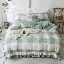 Crystal velvet bed skirt four-piece set Rabbit velvet bow bedspread winter warm duvet cover Princess wind can be customized