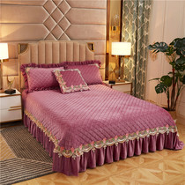 European crystal velvet padded bed cover embroidery lace thickened warm sheets bedspread bed skirt dustproof optional four-piece set