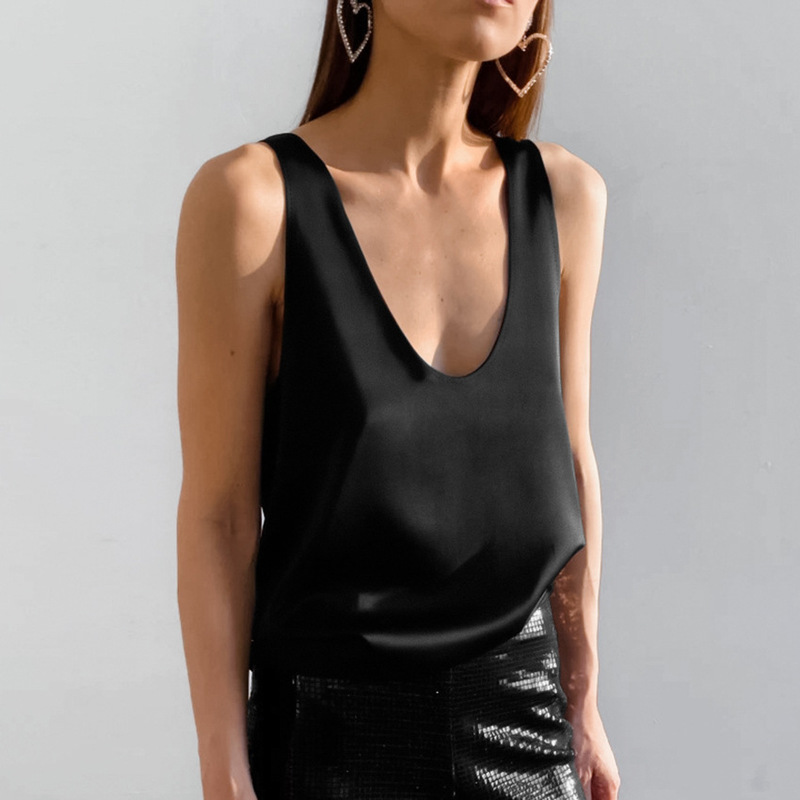 European and American Foreign Trade 2025 Summer New Satin Sleeveless T-Shirt, Fashionable and Versatile Vest