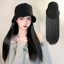 Wig and hat all-in-one womens autumn and winter fashion 2021 hot style long straight hair net red with hair fisherman hat full headgear