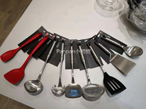 Double-man stainless steel three-hole oil spatula soup spoon flat shovel colander noodle spoon high temperature resistant silicone shovel