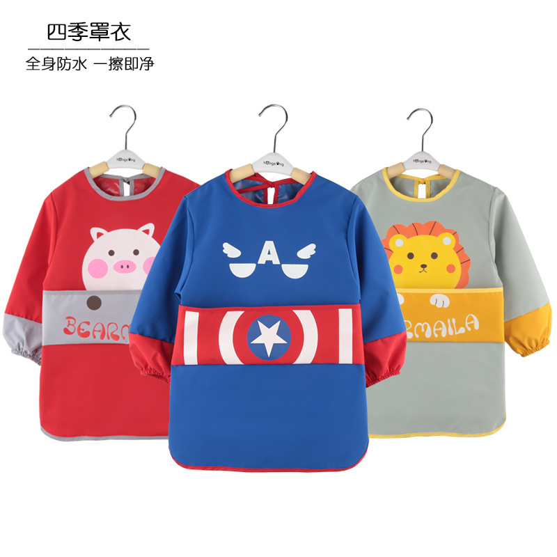 Baby eating blouse waterproof and anti-dirty children's apron painting clothes long-sleeved girl bib eating bib boy reverse dressing