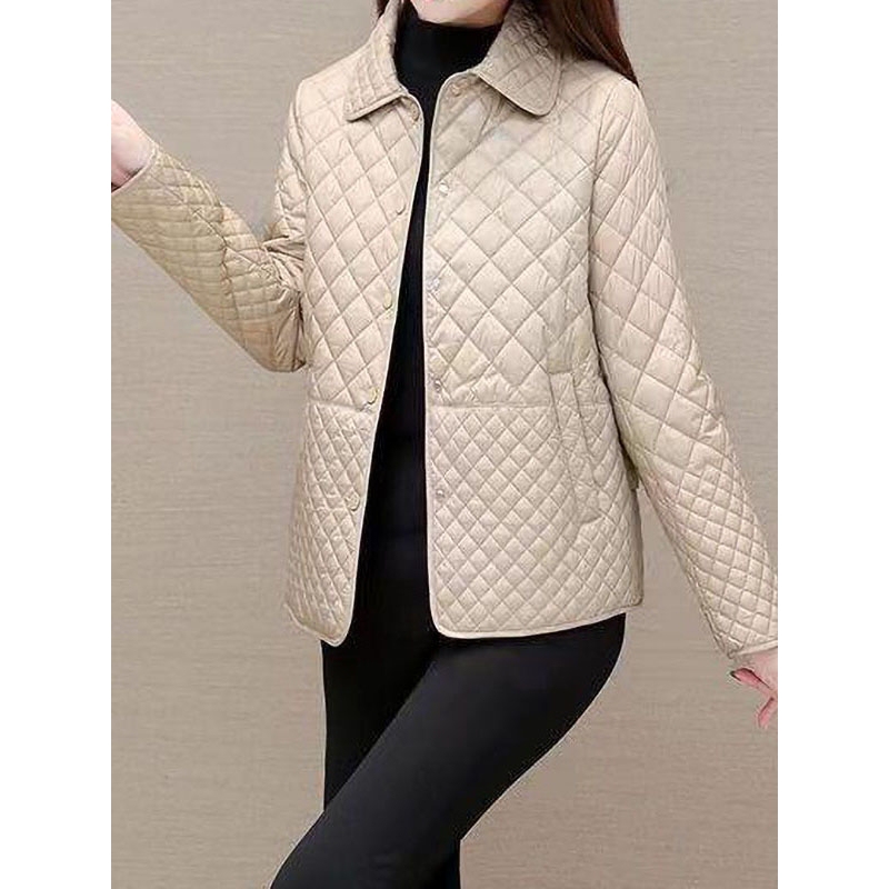 Autumn and Winter New Diamond-Shaped Quilted Lightweight Cotton Coat for Women, Short Korean Style Loose Casual Thin Cotton Jacket