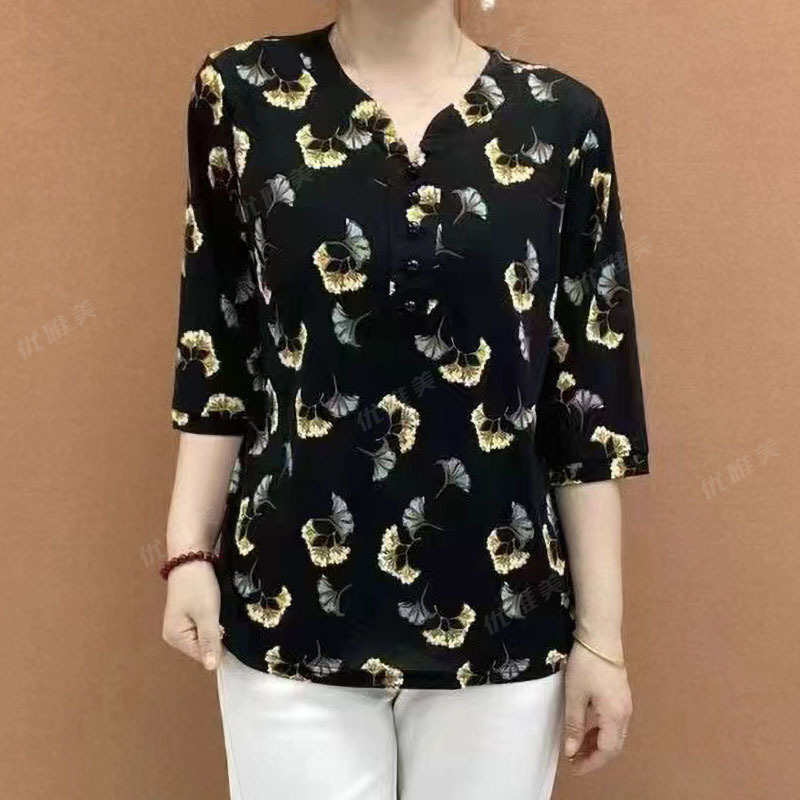 Summer New Fashion Versatile Loose Casual Printed Blouse, Elegant and Age-Reducing, Good-Looking Mother's Wear Women's T-Shirt Top Summer New Fashion Versatile Loose Casual Printed Blouse, Elegant and Age-Reducing, Good-Looking Mother's Wear Women's T-Shirt Top